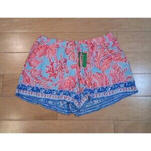 NWT Lilly Pulitzer Katia Shorts Shell We Dance Blue Elastic Waist Resort XL